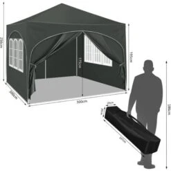 WOLTU Pop-up Gazebo. Gazebo With Sides 3m X 3m. Folding Event Shelter For Outdoor. Garden. Camping. Height Adjustable. Waterproof. UV-Protection. With Carry Bag. Grey -Outdoor Furniture Store 95910796 3
