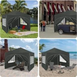 WOLTU Pop-up Gazebo. Gazebo With Sides 3m X 3m. Folding Event Shelter For Outdoor. Garden. Camping. Height Adjustable. Waterproof. UV-Protection. With Carry Bag. Grey -Outdoor Furniture Store 95910796 4