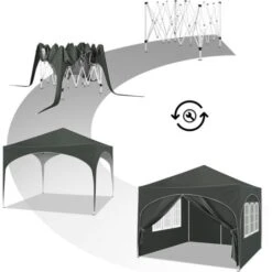 WOLTU Pop-up Gazebo. Gazebo With Sides 3m X 3m. Folding Event Shelter For Outdoor. Garden. Camping. Height Adjustable. Waterproof. UV-Protection. With Carry Bag. Grey -Outdoor Furniture Store 95910796 5
