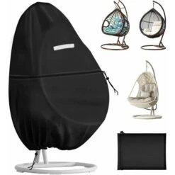 Patio Hanging Chair Cover, Outdoor Egg Chair Cover 190115cm Double Drawstring 420D Silver Coated Oxford Fabric Double Layer Waterproof UV-Anti-Wind For Swing Chair
