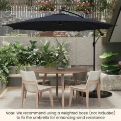 3M Patio Solar-Lighted Parasol 112 LED Cantilever Offset Umbrella Crank Tilt -Outdoor Furniture Store 95998125 4