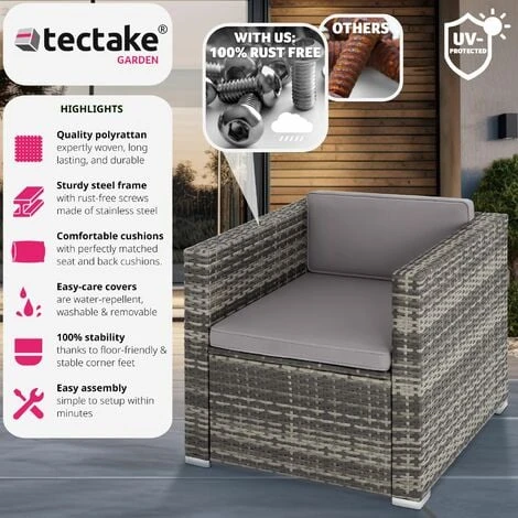 Rattan Armchair Lignano 1 Seat - Rattan Armchair, Rattan Chair, Garden Armchair - Grey 4 Rattan Armchair Lignano 1 Seat - Rattan Armchair, Rattan Chair, Garden Armchair - Grey - Image 2