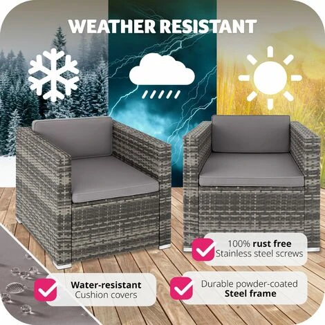 Rattan Armchair Lignano 1 Seat - Rattan Armchair, Rattan Chair, Garden Armchair - Grey 7 Rattan Armchair Lignano 1 Seat - Rattan Armchair, Rattan Chair, Garden Armchair - Grey - Image 5