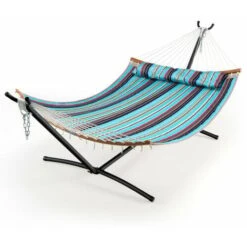 Double Hammock W/ Detachable Pillow & Hand-Woven Ropes