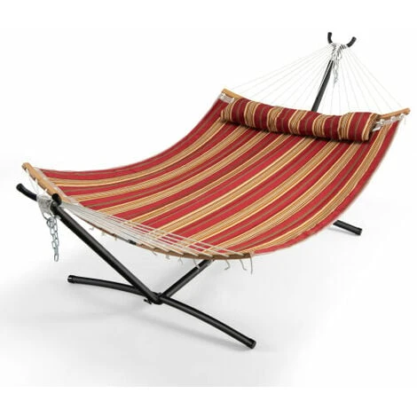 Double Hammock W/ Detachable Pillow & Hand-Woven Ropes 3 Double Hammock W/ Detachable Pillow & Hand-Woven Ropes