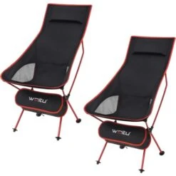 WOLTU Set Of 2 Folding Camping Chairs Compact Ultralight With Carry Bag And Headrest Camping Chair Black + Red