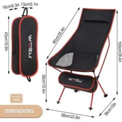 WOLTU Set Of 2 Folding Camping Chairs Compact Ultralight With Carry Bag And Headrest Camping Chair Black + Red -Outdoor Furniture Store 96446030 3