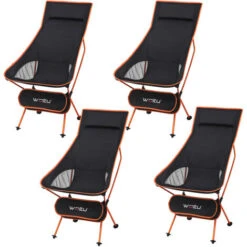 WOLTU Set Of 4 Folding Camping Chairs Compact Ultralight With Carry Bag And Headrest Camping Chair Black + Orange