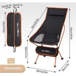 WOLTU Set Of 4 Folding Camping Chairs Compact Ultralight With Carry Bag And Headrest Camping Chair Black + Orange -Outdoor Furniture Store 96446043 3