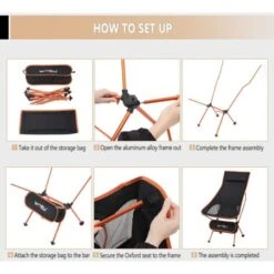 WOLTU Set Of 4 Folding Camping Chairs Compact Ultralight With Carry Bag And Headrest Camping Chair Black + Orange -Outdoor Furniture Store 96446043 5