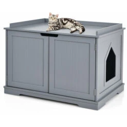 Cat House Pet Home Indoor Cat House Enclosed Cat Washroom W/Cat Hole