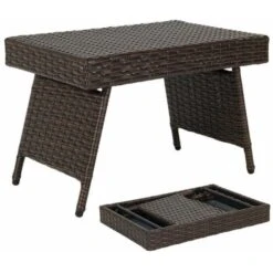 Patio Wicker Folding Coffee Table Outdoor Side Table Rattan Table