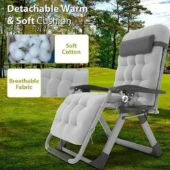 BIRCHTREE Sun Recliner With Thick Cushion Grey -Outdoor Furniture Store 96681019 3
