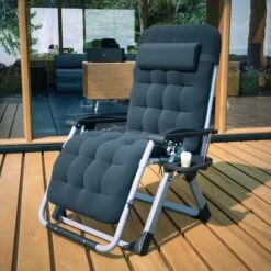 BIRCHTREE Sun Recliner With Thick Cushion Black