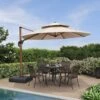 PURPLE LEAF 3.3M Garden Cantilever Parasol, Large Round Patio Umbrella With Crank Handle And Tilt For Balcony And Outdoor, Wood Pattern, Beige 2 PURPLE LEAF 3.3M Garden Cantilever Parasol, Large Round Patio Umbrella With Crank Handle And Tilt For Balcony And Outdoor, Wood Pattern, Beige -Outdoor Furniture Store 96717791 1