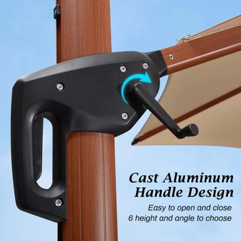 PURPLE LEAF 3.3M Garden Cantilever Parasol, Large Round Patio Umbrella With Crank Handle And Tilt For Balcony And Outdoor, Wood Pattern, Beige 4 PURPLE LEAF 3.3M Garden Cantilever Parasol, Large Round Patio Umbrella With Crank Handle And Tilt For Balcony And Outdoor, Wood Pattern, Beige - Image 2