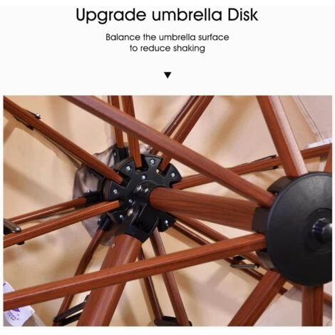 PURPLE LEAF 3.3M Garden Cantilever Parasol, Large Round Patio Umbrella With Crank Handle And Tilt For Balcony And Outdoor, Wood Pattern, Beige 5 PURPLE LEAF 3.3M Garden Cantilever Parasol, Large Round Patio Umbrella With Crank Handle And Tilt For Balcony And Outdoor, Wood Pattern, Beige - Image 3