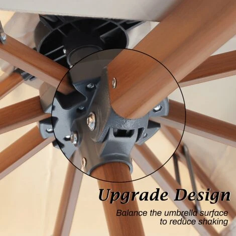 PURPLE LEAF 3.3M Garden Cantilever Parasol, Large Round Patio Umbrella With Crank Handle And Tilt For Balcony And Outdoor, Wood Pattern, Beige 6 PURPLE LEAF 3.3M Garden Cantilever Parasol, Large Round Patio Umbrella With Crank Handle And Tilt For Balcony And Outdoor, Wood Pattern, Beige - Image 4