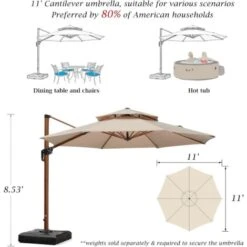 PURPLE LEAF 3.3M Garden Cantilever Parasol, Large Round Patio Umbrella With Crank Handle And Tilt For Balcony And Outdoor, Wood Pattern, Beige 11 PURPLE LEAF 3.3M Garden Cantilever Parasol, Large Round Patio Umbrella With Crank Handle And Tilt For Balcony And Outdoor, Wood Pattern, Beige -Outdoor Furniture Store 96717791 5