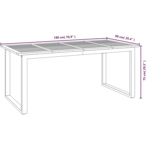 Garden Table With U-shaped Legs 180x90x75 Cm Solid Wood Acacia VidaXL 5 Garden Table With U-shaped Legs 180x90x75 Cm Solid Wood Acacia VidaXL - Image 3
