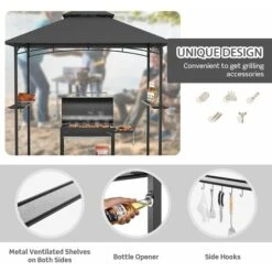 245 X 150 Cm Outdoor Grill Gazebo Patio BBQ Canopy Tent Shelter Steel Structure -Outdoor Furniture Store 96821687 4