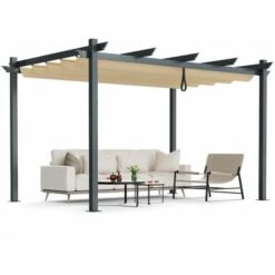 Outdoor Retractable Pergola Aluminum Grill Pavilion Canopy Shelter Grape Trellis