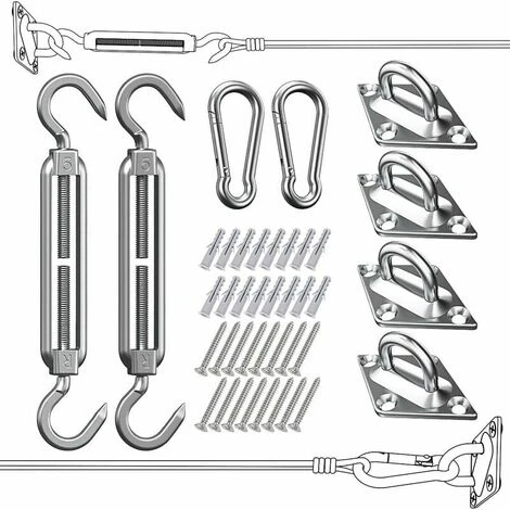 Shade Sail Fixing Kit - 304 Stainless Steel Shade Sail Hardware Kit, Rectangular/Square Garden Shade Sail Hardware Kit, Shade Sail Hardware Kit 3 Shade Sail Fixing Kit - 304 Stainless Steel Shade Sail Hardware Kit, Rectangular/Square Garden Shade Sail Hardware Kit, Shade Sail Hardware Kit