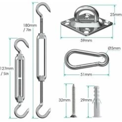 Shade Sail Fixing Kit - 304 Stainless Steel Shade Sail Hardware Kit, Rectangular/Square Garden Shade Sail Hardware Kit, Shade Sail Hardware Kit 9 Shade Sail Fixing Kit - 304 Stainless Steel Shade Sail Hardware Kit, Rectangular/Square Garden Shade Sail Hardware Kit, Shade Sail Hardware Kit -Outdoor Furniture Store 97101518 3