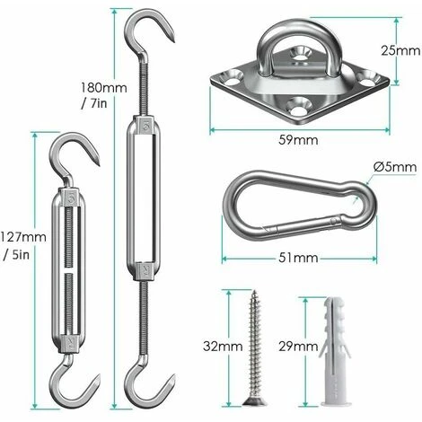 Shade Sail Fixing Kit - 304 Stainless Steel Shade Sail Hardware Kit, Rectangular/Square Garden Shade Sail Hardware Kit, Shade Sail Hardware Kit 5 Shade Sail Fixing Kit - 304 Stainless Steel Shade Sail Hardware Kit, Rectangular/Square Garden Shade Sail Hardware Kit, Shade Sail Hardware Kit - Image 3