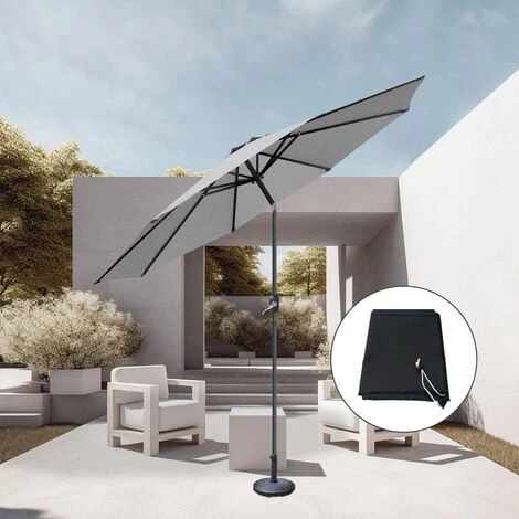 2.7M Grey Sun Shade Parasol Garden Canopy Umbrella Crank Tilt With Base Cover 3 2.7M Grey Sun Shade Parasol Garden Canopy Umbrella Crank Tilt With Base Cover