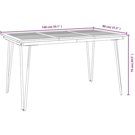 Garden Table With Hairpin Legs 140x80x75 Cm Solid Wood Acacia VidaXL 5 Garden Table With Hairpin Legs 140x80x75 Cm Solid Wood Acacia VidaXL - Image 3