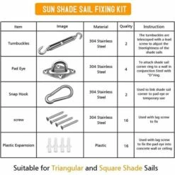 Shade Sail Fixing Kit, Stainless Steel Shade Sail Hardware Fixing Accessories Kit For Square Rectangle And Triangular Awnings (40 Pcs) -Outdoor Furniture Store 97452145 4