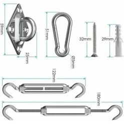 Shade Sail Fixing Kit, 44 Pcs Stainless Mounting Kit Sail Shade Fixings, Hardware Fixing Accessories Kit For Square Rectangle And Triangular Awnings -Outdoor Furniture Store 97690286 5