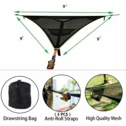 Large Triangle Aerial Hammock For Camping Tree Multi-Person Portable Hammock Design For 3 People For Travel Backyard Outdoor Garden Camping -Outdoor Furniture Store 97813396 4