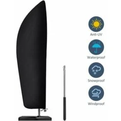 Waterproof Garden Umbrella Cover With Zipper And Water Resistant Fabric Dark Black 2