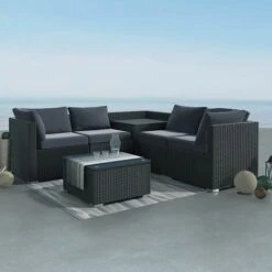 Outdoor Modular Lounge Sofa Set With Storage Box 4 Seater - Black