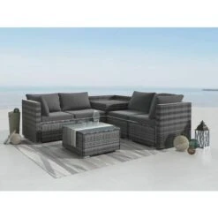 Outdoor Modular Lounge Sofa Set With Storage Box 4 Seater - Grey