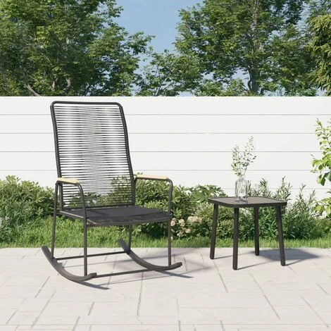 Garden Rocking Chair Black 59x79.5x104 Cm PVC Rattan VidaXL 4 Garden Rocking Chair Black 59x79.5x104 Cm PVC Rattan VidaXL - Image 2