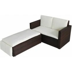 Evre Outdoor Rattan Garden Sofa Furniture Set Love Bed Two Seater - Brown