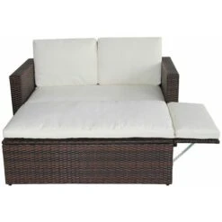 Evre Outdoor Rattan Garden Sofa Furniture Set Love Bed Two Seater - Brown -Outdoor Furniture Store 9858912 3