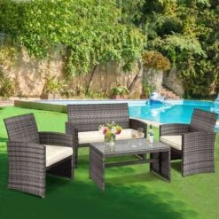 4 PCS Patio Furniture Set PE Rattan Outdoor Wicker Patio Bistro Conversation Set -Outdoor Furniture Store 98742323 3