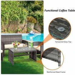 4 PCS Patio Furniture Set PE Rattan Outdoor Wicker Patio Bistro Conversation Set -Outdoor Furniture Store 98742323 4