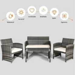 4 PCS Patio Furniture Set PE Rattan Outdoor Wicker Patio Bistro Conversation Set -Outdoor Furniture Store 98742323 5