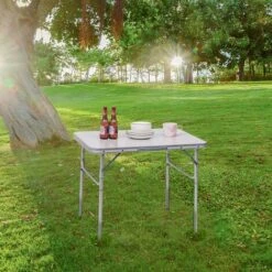 WOLTU Multifunctional Folding Camping Table. Garden Table. Balcony Table. Side Table For Garden. Terrace. Balcony Or Picnic In Aluminium And MDF. Cream