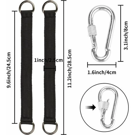 Swing Hanging Straps, 2 PCS Adjustable Tree Swing Straps With 2 PCS Zinc Alloy Carabiners Holds Up 1000 Lbs, Hammock Straps Kit For Tree Swing Seat, Hammock, Plank (Black, 25CM) 4 Swing Hanging Straps, 2 PCS Adjustable Tree Swing Straps With 2 PCS Zinc Alloy Carabiners Holds Up 1000 Lbs, Hammock Straps Kit For Tree Swing Seat, Hammock, Plank (Black, 25CM) - Image 2