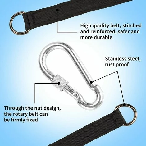 Swing Hanging Straps, 2 PCS Adjustable Tree Swing Straps With 2 PCS Zinc Alloy Carabiners Holds Up 1000 Lbs, Hammock Straps Kit For Tree Swing Seat, Hammock, Plank (Black, 25CM) 5 Swing Hanging Straps, 2 PCS Adjustable Tree Swing Straps With 2 PCS Zinc Alloy Carabiners Holds Up 1000 Lbs, Hammock Straps Kit For Tree Swing Seat, Hammock, Plank (Black, 25CM) - Image 3